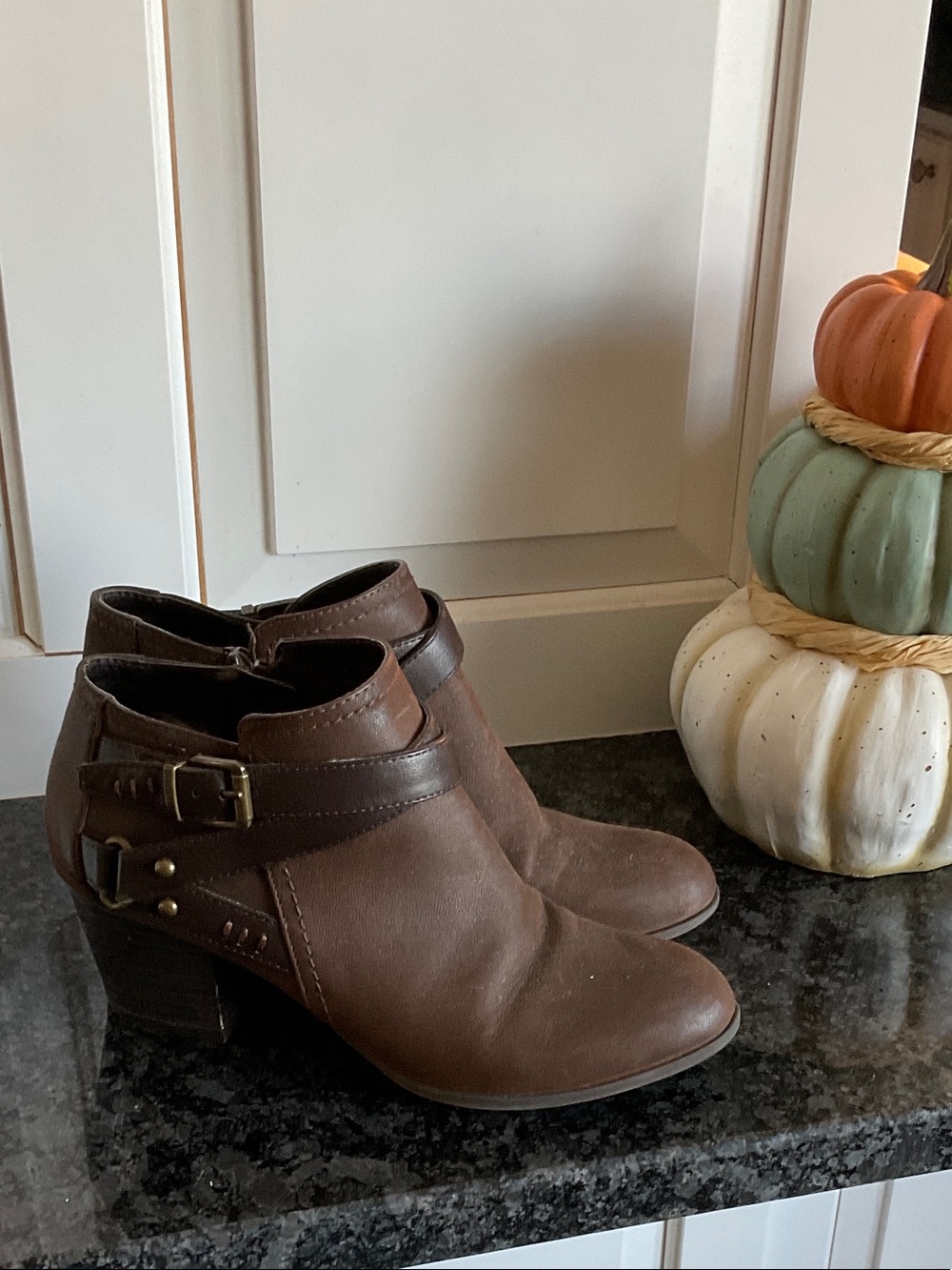 Indigo Brown Leather Ankle Booties with Buckle Detail